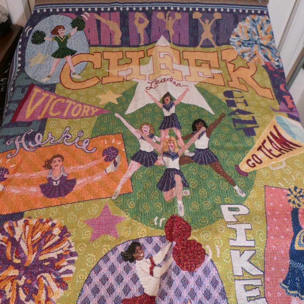 Girls Cheerleading Woven Tapestry Throw Blanket 56x46 Multicolor Retro Amercana